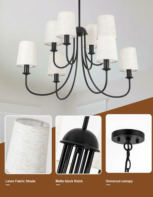 Load image into Gallery viewer, Mieloxiy 8 Light Modern Black Metal Linen Chandelier E12 Bulbs Not Included
