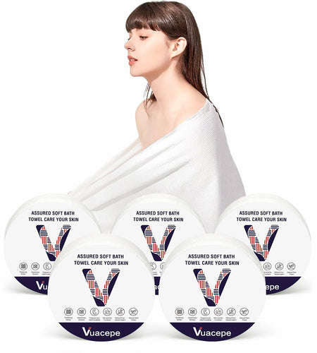 vuacepe Disposable Compressed Bath Towels Cotton Soft 27.5x55.1in 5 Pack
