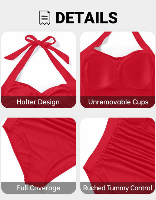 Load image into Gallery viewer, Tempt Me Women Red Tummy Control One Piece Push Up Swimsuit Halter Size 22W
