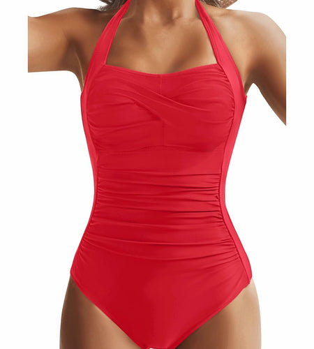 Tempt Me Women Red Tummy Control One Piece Push Up Swimsuit Halter Size 22W
