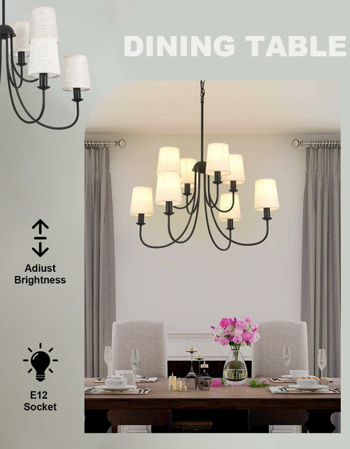 Load image into Gallery viewer, Mieloxiy 8 Light Modern Black Metal Linen Chandelier E12 Bulbs Not Included
