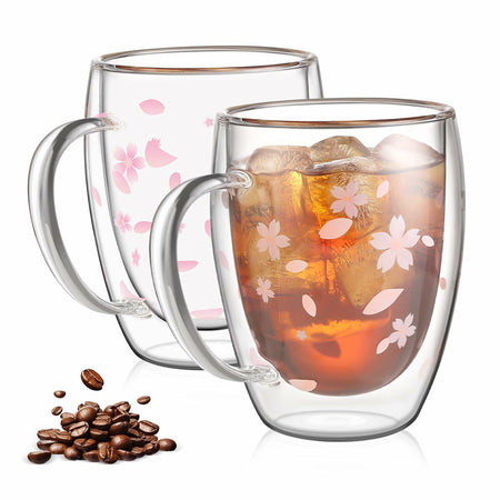 Double Walled Glass Coffee Mug Dolphins 9oz Clear Insulated Cup