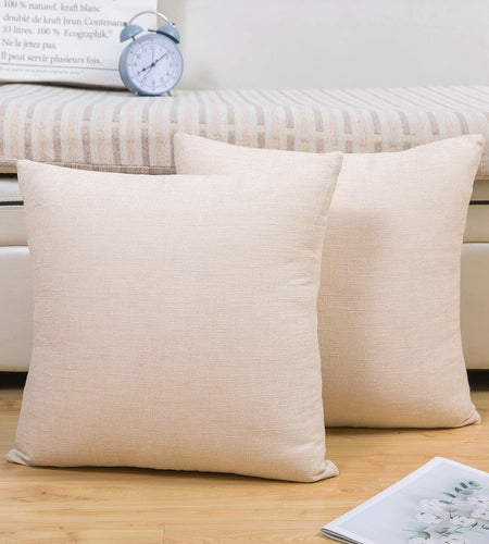 Jepeak Linen Throw Pillow Covers 20x20 Inch Butter Beige 2 Pack