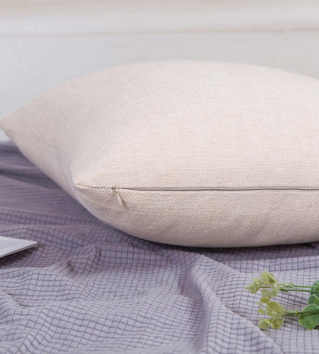 Jepeak Linen Throw Pillow Covers 20x20 Inch Butter Beige 2 Pack