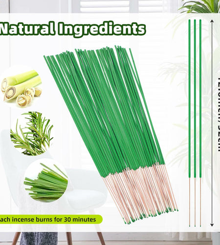 60Citronella Incense Sticks–Natural Lemongrass&Rosemary Oil for Outdoor & Indoor