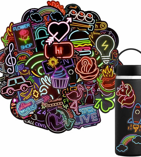 Neon Waterproof Vinyl Stickers Pack 50pcs Multicolor for Laptop Water Bottle