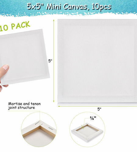 12PCS Mini Canvas and Easel Set 4x4in Cotton Canvases Small Art Stand