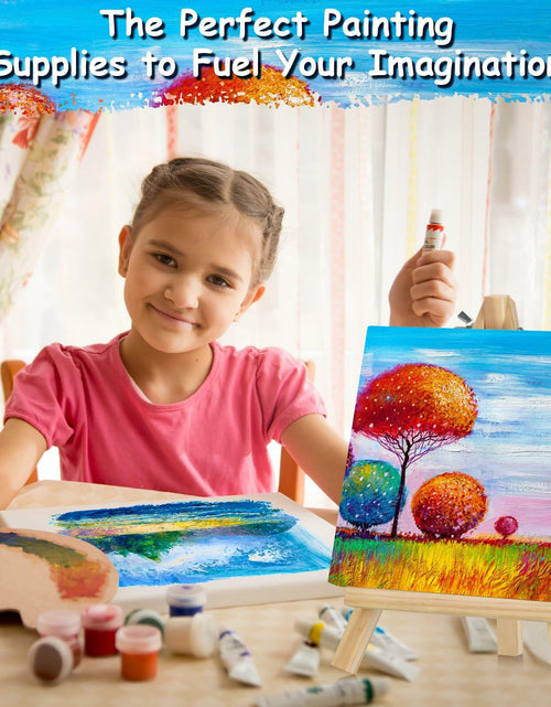 Load image into Gallery viewer, 12PCS Mini Canvas and Easel Set 4x4in Cotton Canvases Small Art Stand
