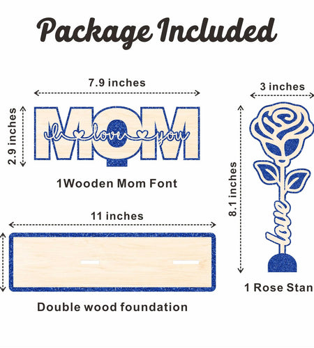 Nuckxy Wooden Rose with Stand Mom I Love You Decor Blue Desktop Ornament