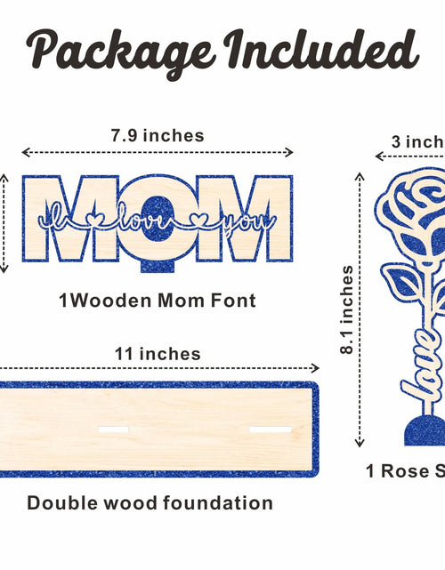 Load image into Gallery viewer, Nuckxy Wooden Rose with Stand Mom I Love You Decor Blue Desktop Ornament

