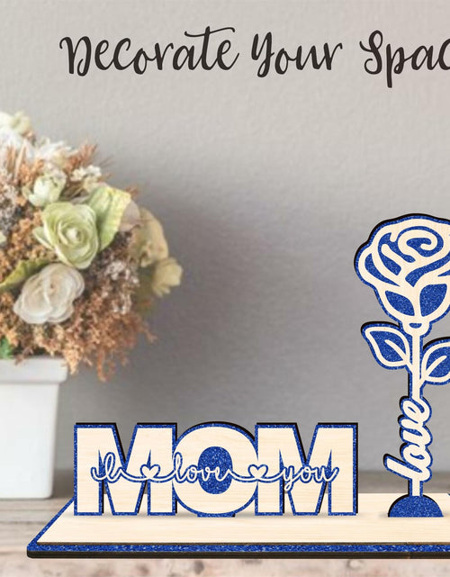 Load image into Gallery viewer, Nuckxy Wooden Rose with Stand Mom I Love You Decor Blue Desktop Ornament
