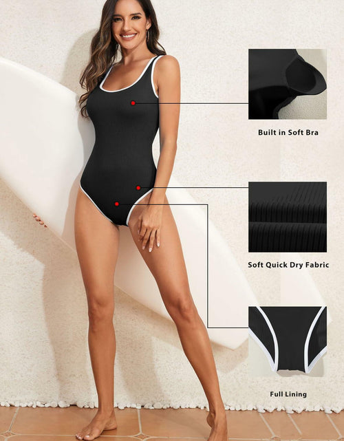 Load image into Gallery viewer, Aleumdr One Piece Swimsuit Women High Cut Tummy Control Ribbed Black Size S
