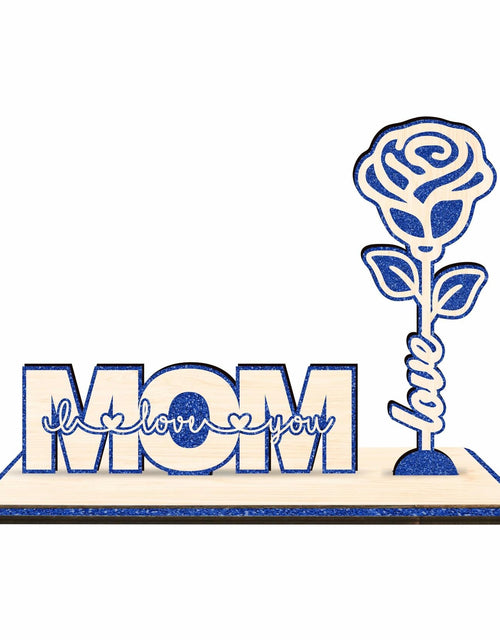 Load image into Gallery viewer, Nuckxy Wooden Rose with Stand Mom I Love You Decor Blue Desktop Ornament
