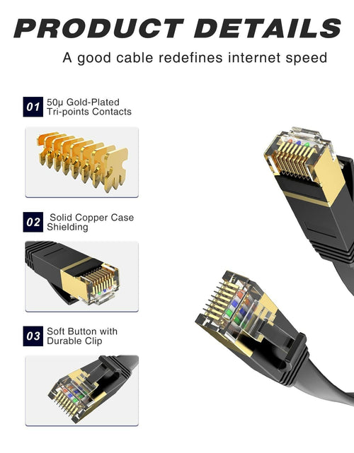 Load image into Gallery viewer, LEKVKM Cat 6 Ethernet Cable 25ft High Speed RJ45 Flat White LAN Cable
