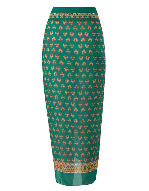 Load image into Gallery viewer, Hawaiian One Piece Swimsuit &amp; Cover Up Wrap Skirt Set Halter Green Size L
