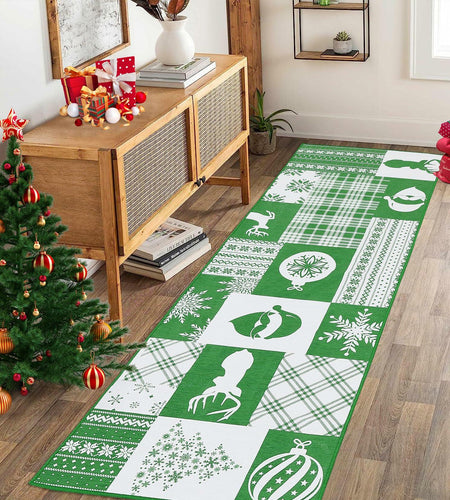 CAREMEE Christmas Area Rug Non-Slip Washable Green 2x3 FT Holiday Decor