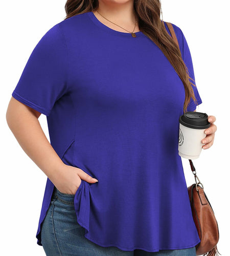 ZHUHOUSE Women's Plus Size Short Sleeve Tunic Blouse Black XL