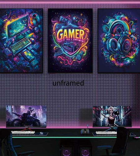 Yolbcdr Gaming Posters Set of 3 Video Game Wall Art 16x24in Unframed