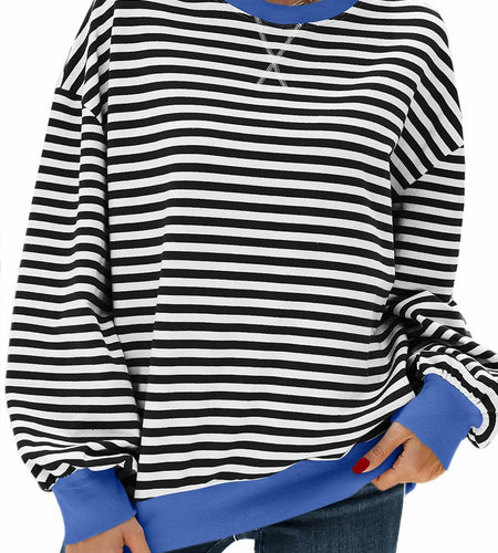 Pmgarmi Oversized Crewneck Striped Sweatshirt Women Black White S