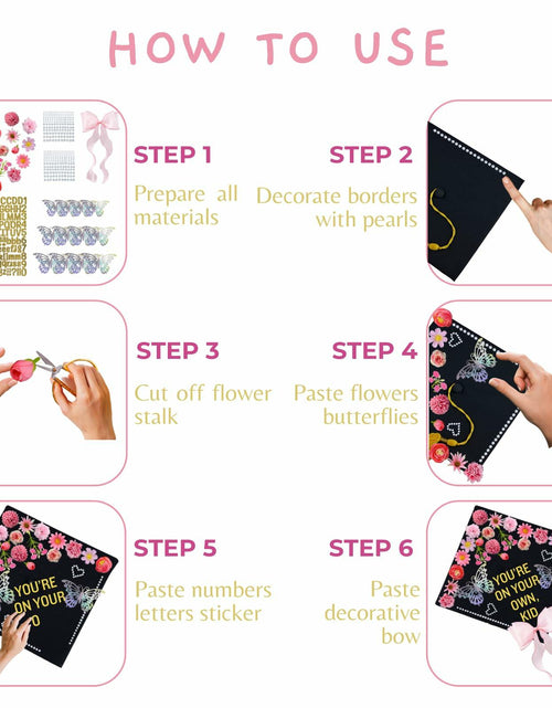 Load image into Gallery viewer, Graduation Cap Decorations 2025 Grad Kit Flowers Butterfly Pearls DIY Set
