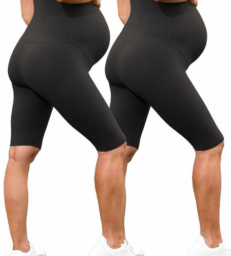QoBexim 2 Pack Plus Size Maternity Yoga Shorts Black Size Freesize
