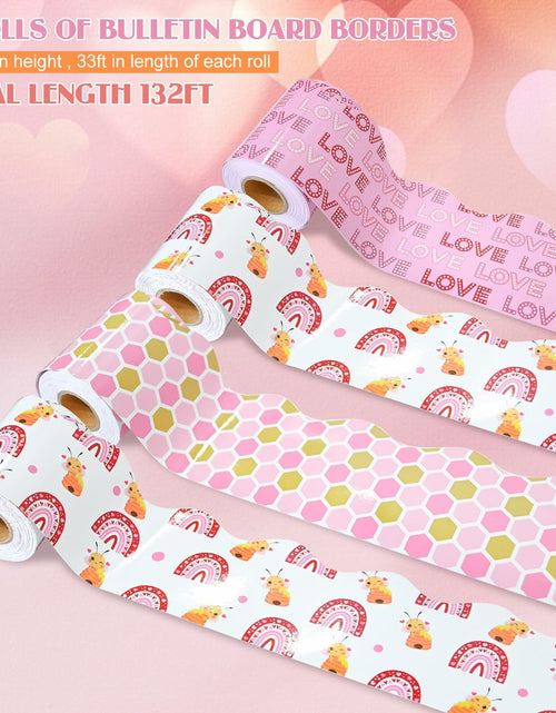 Load image into Gallery viewer, 4 Rolls Valentine’s Day Bulletin Board Borders 131Ft Pink Bee Mine Trim
