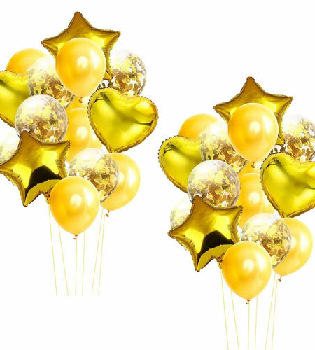 28Pcs Happy Birthday Foil Balloons Star Heart 18" Gold Confetti