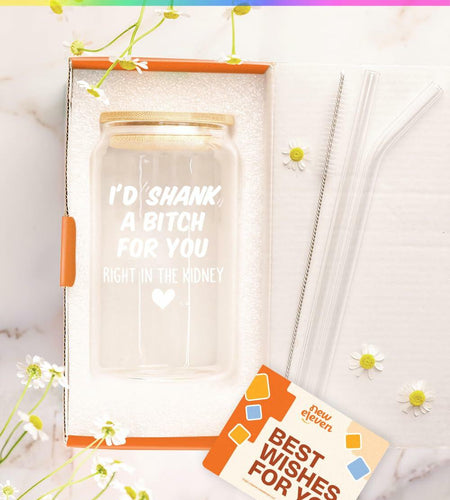 NewEleven Friendship Coffee Glass 16 Oz Gift for Women Female Bestie