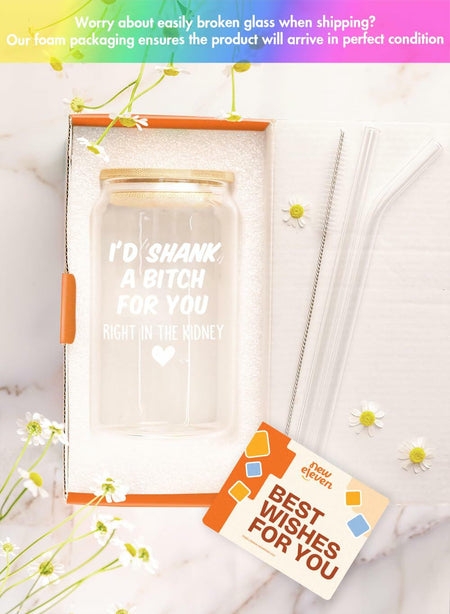 NewEleven Friendship Coffee Glass 16 Oz Gift for Women Female Bestie