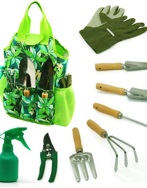 Load image into Gallery viewer, 9-Piece Garden Tools Set with Gloves and Colorful Tote - Gardening Kit
