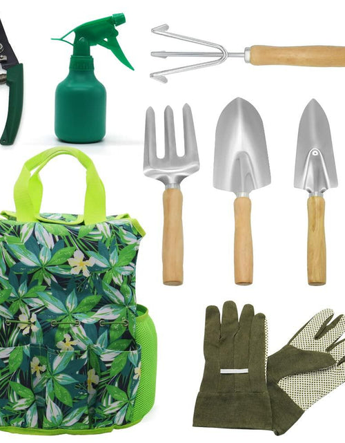 Load image into Gallery viewer, 9-Piece Garden Tools Set with Gloves and Colorful Tote - Gardening Kit
