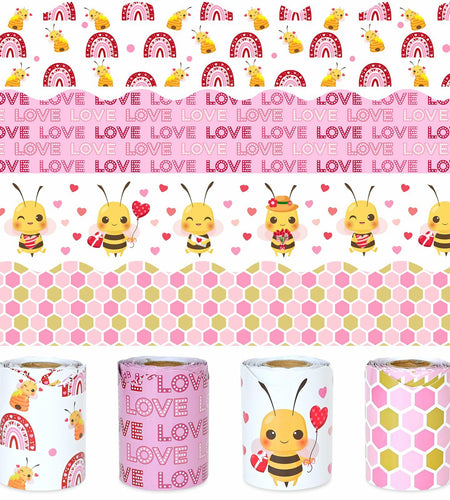 4 Rolls Valentine’s Day Bulletin Board Borders 131Ft Pink Bee Mine Trim