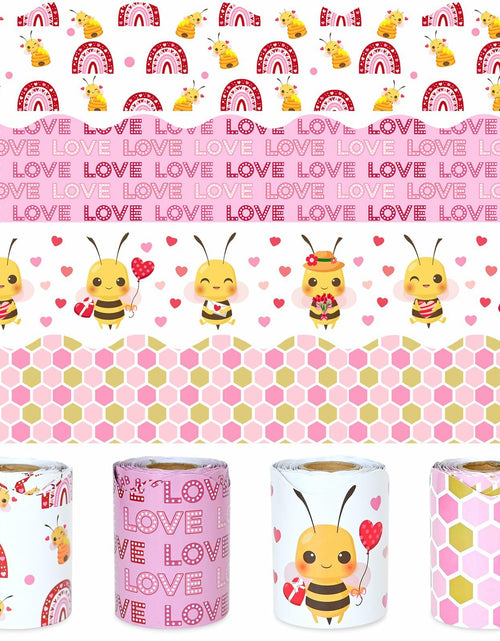 Load image into Gallery viewer, 4 Rolls Valentine’s Day Bulletin Board Borders 131Ft Pink Bee Mine Trim

