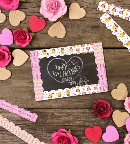4 Rolls Valentine’s Day Bulletin Board Borders 131Ft Pink Bee Mine Trim