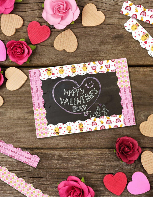 Load image into Gallery viewer, 4 Rolls Valentine’s Day Bulletin Board Borders 131Ft Pink Bee Mine Trim
