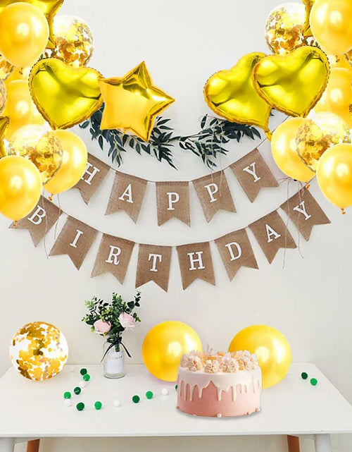 Load image into Gallery viewer, 28Pcs Happy Birthday Foil Balloons Star Heart 18" Gold Confetti
