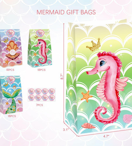 VGOODALL Mermaid Party Favor Bags Ocean Theme 54 Pack 4.7x3.1x8.7in