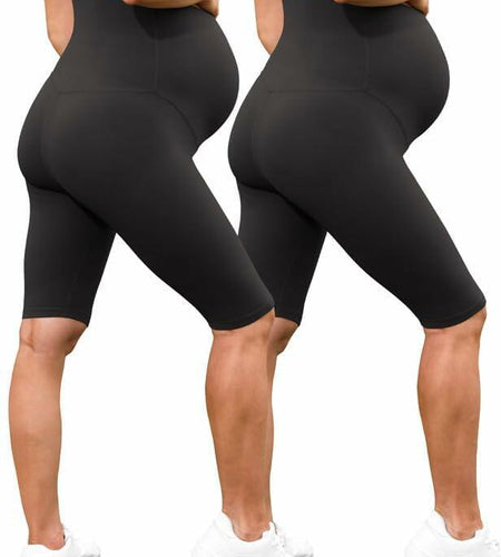 QoBexim 2 Pack Plus Size Maternity Yoga Shorts Black Size Freesize