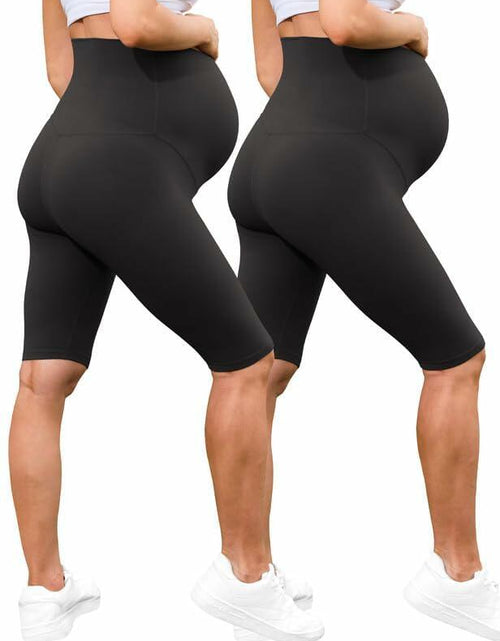 Load image into Gallery viewer, QoBexim 2 Pack Plus Size Maternity Yoga Shorts Black Size Freesize
