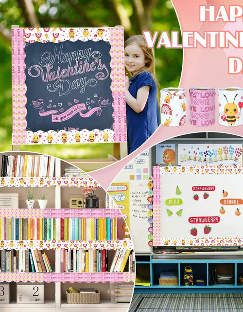 Load image into Gallery viewer, 4 Rolls Valentine’s Day Bulletin Board Borders 131Ft Pink Bee Mine Trim
