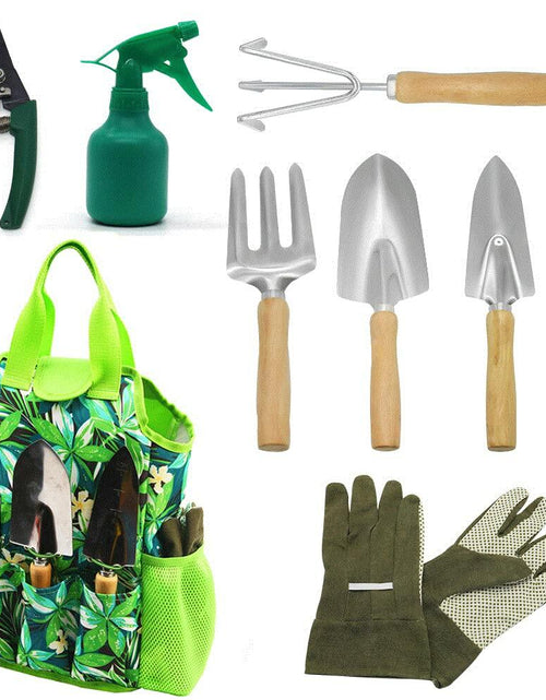 Load image into Gallery viewer, 9-Piece Garden Tools Set with Gloves and Colorful Tote - Gardening Kit
