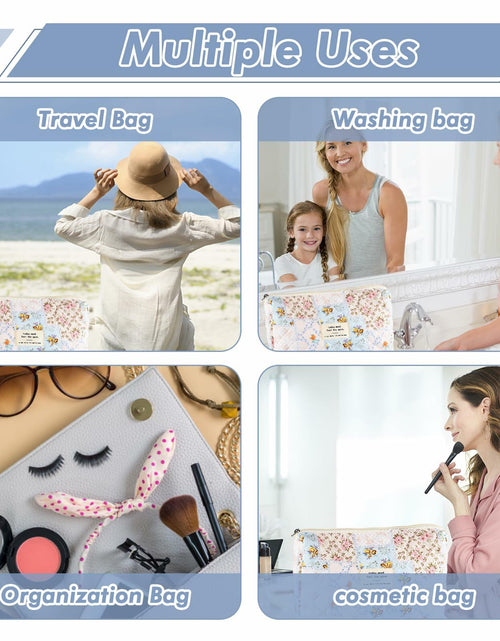 Load image into Gallery viewer, URSKYTOUS Cotton Quilted Large Floral Makeup Bag Flower Portable

