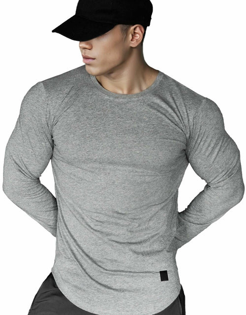 Load image into Gallery viewer, Comdecevis Muscle Big Tall T Shirt Men Gym Workout Long Sleeve Light Grey 3XL
