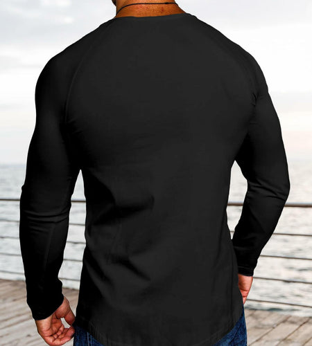 Comdecevis Men's Gym Workout Athletic Long Sleeve T-Shirt Black XL