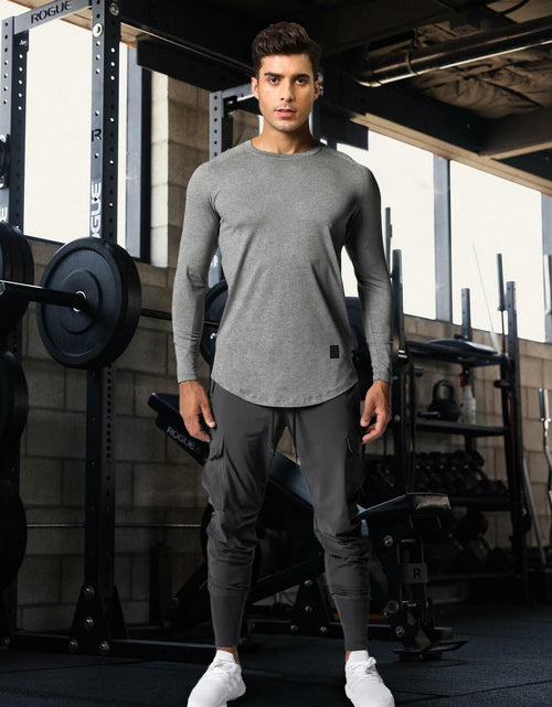 Load image into Gallery viewer, Comdecevis Muscle Big Tall T Shirt Men Gym Workout Long Sleeve Light Grey 3XL
