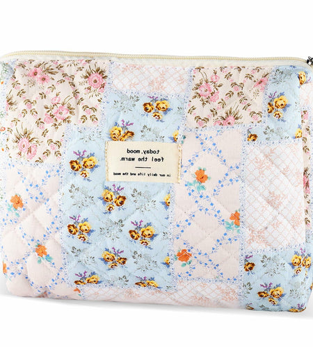 URSKYTOUS Cotton Quilted Large Floral Makeup Bag Flower Portable