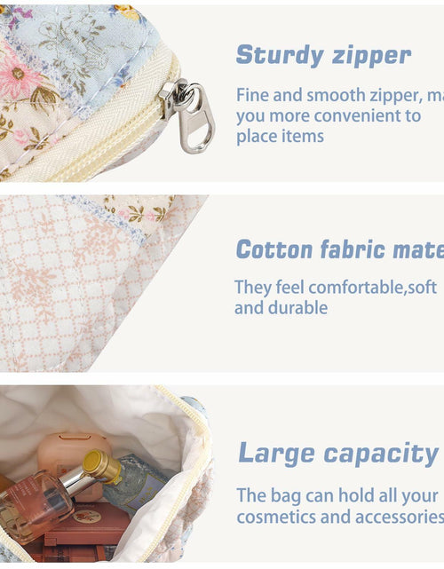 Load image into Gallery viewer, URSKYTOUS Cotton Quilted Large Floral Makeup Bag Flower Portable
