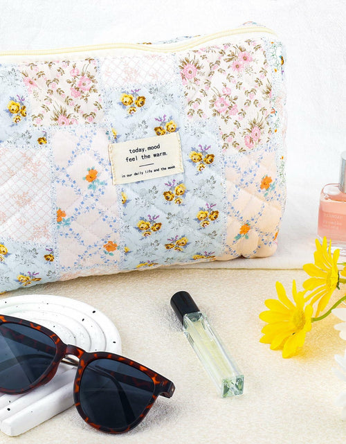 Load image into Gallery viewer, URSKYTOUS Cotton Quilted Large Floral Makeup Bag Flower Portable
