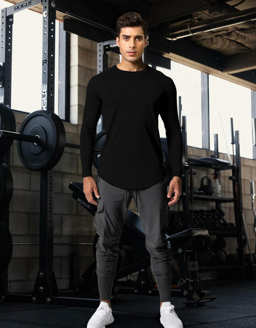 Load image into Gallery viewer, Comdecevis Men's Gym Workout Athletic Long Sleeve T-Shirt Black XL
