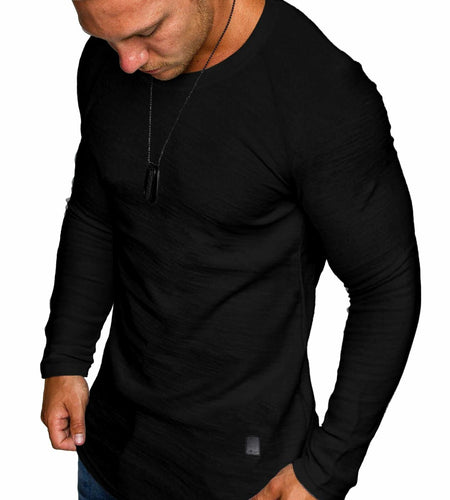Comdecevis Men's Gym Workout Athletic Long Sleeve T-Shirt Black XL